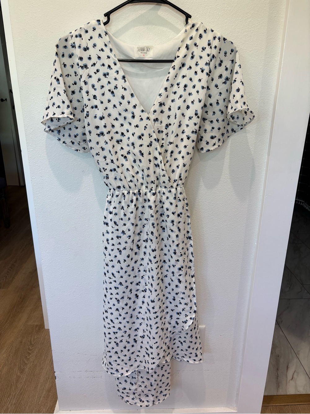 Sienna Sky White Midi Dress with Navy Floral Print